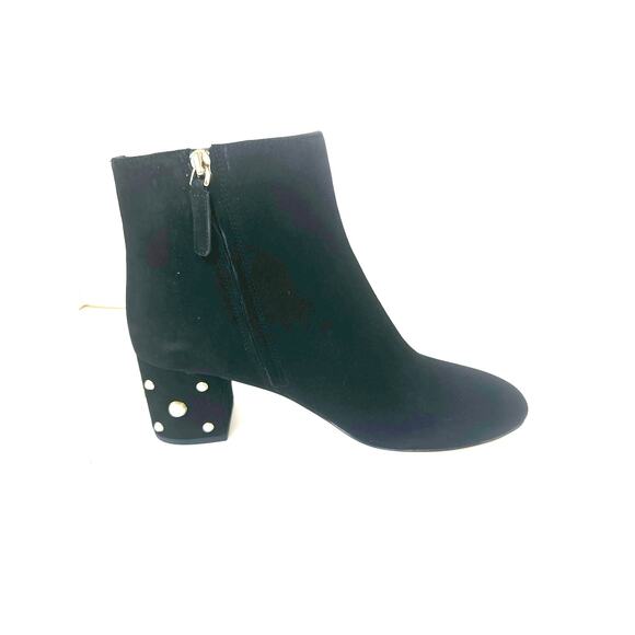 Kate Spade Taraji Faux Pearl Suede Block Heel Booties Black 9 Women Ankle Boots - Picture 5 of 12